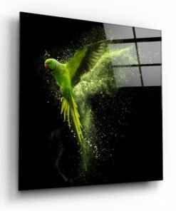 Groene Papegaaien Glasschilderij