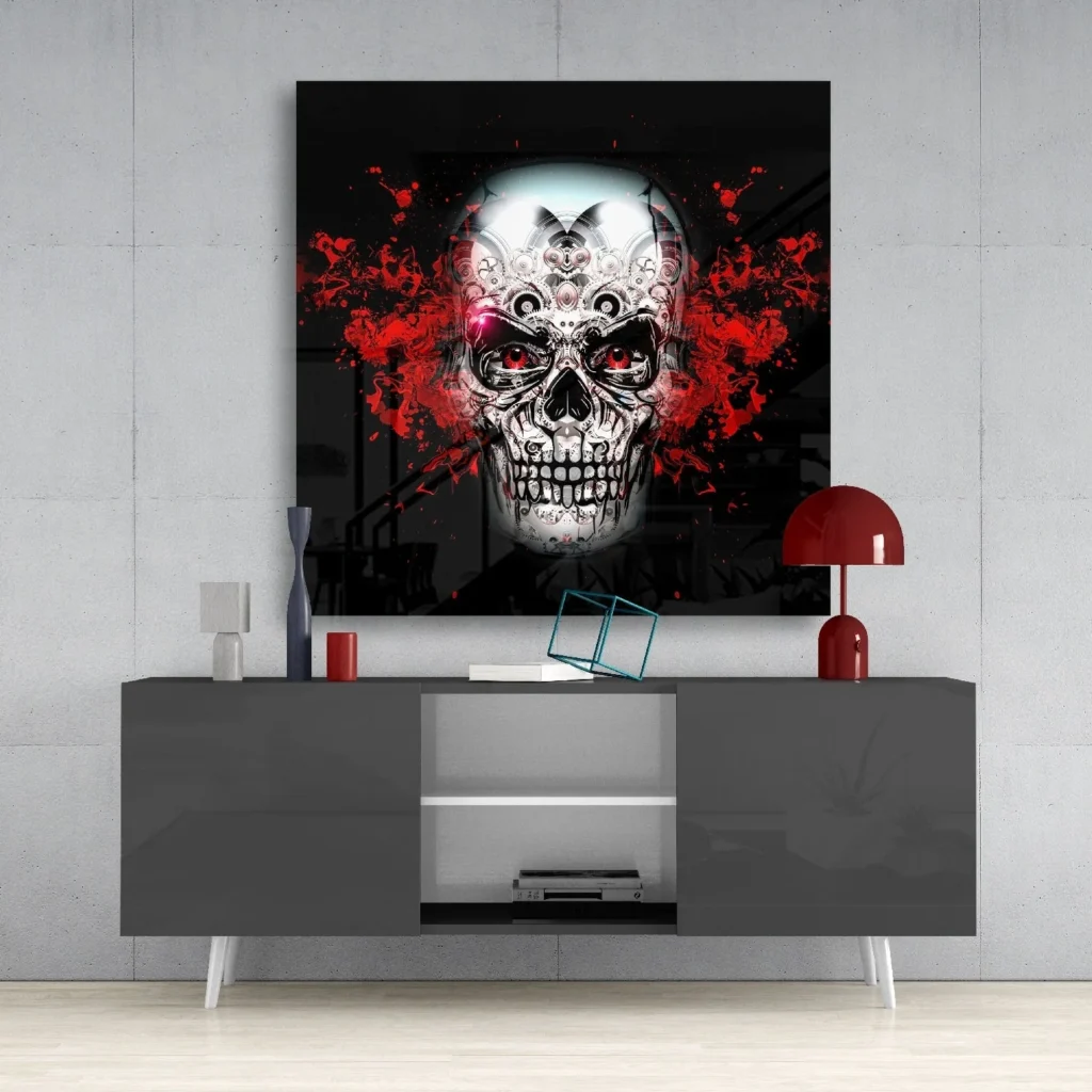 Schedel Met Rood Glasschilderij