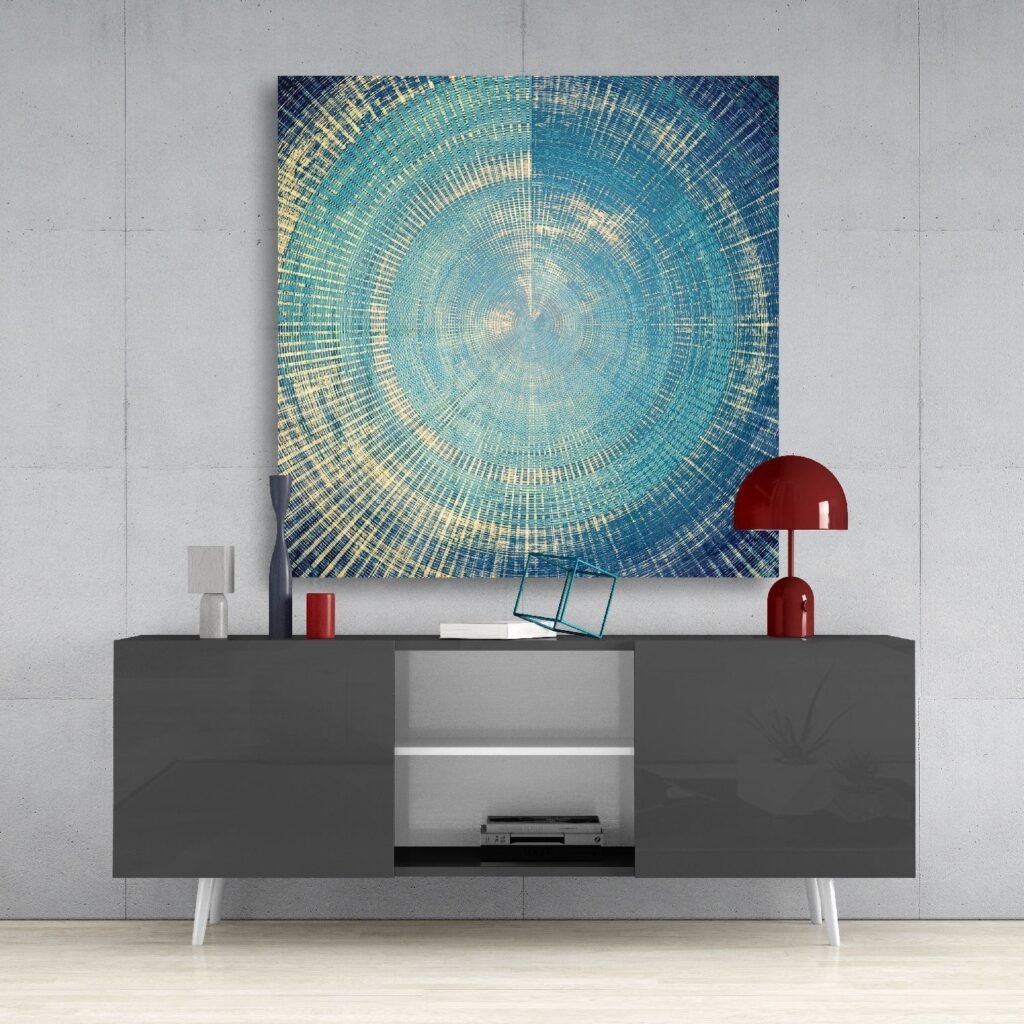 Abstract Blauw Glasschilderij