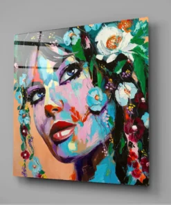 Vrouw Met Bloemen Glasschilderij - Afbeelding 3