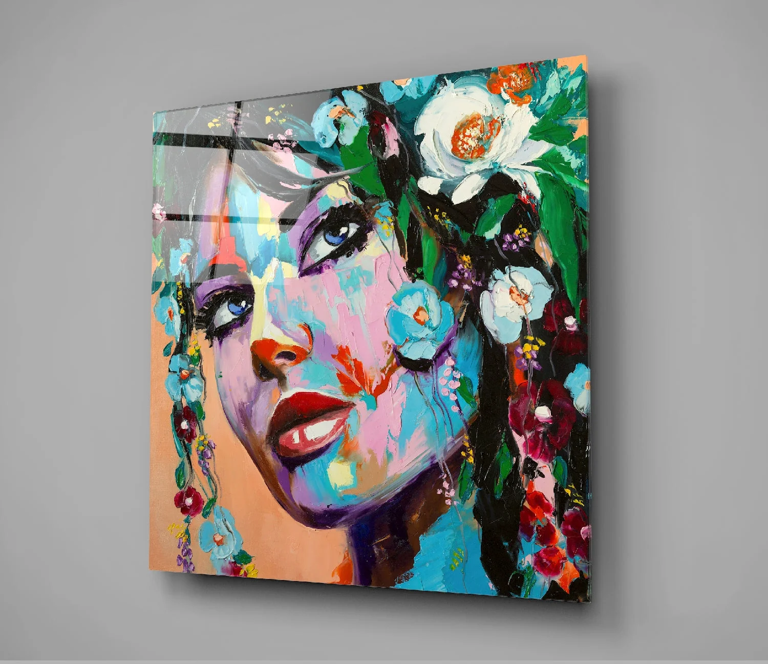 Vrouw Met Bloemen Glasschilderij - Afbeelding 3