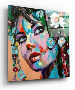 Vrouw Met Bloemen Glasschilderij