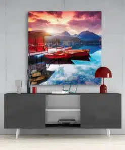 Boten Op Het Meer Glasschilderij