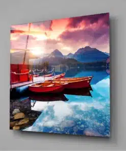 Boten Op Het Meer Glasschilderij - Afbeelding 3
