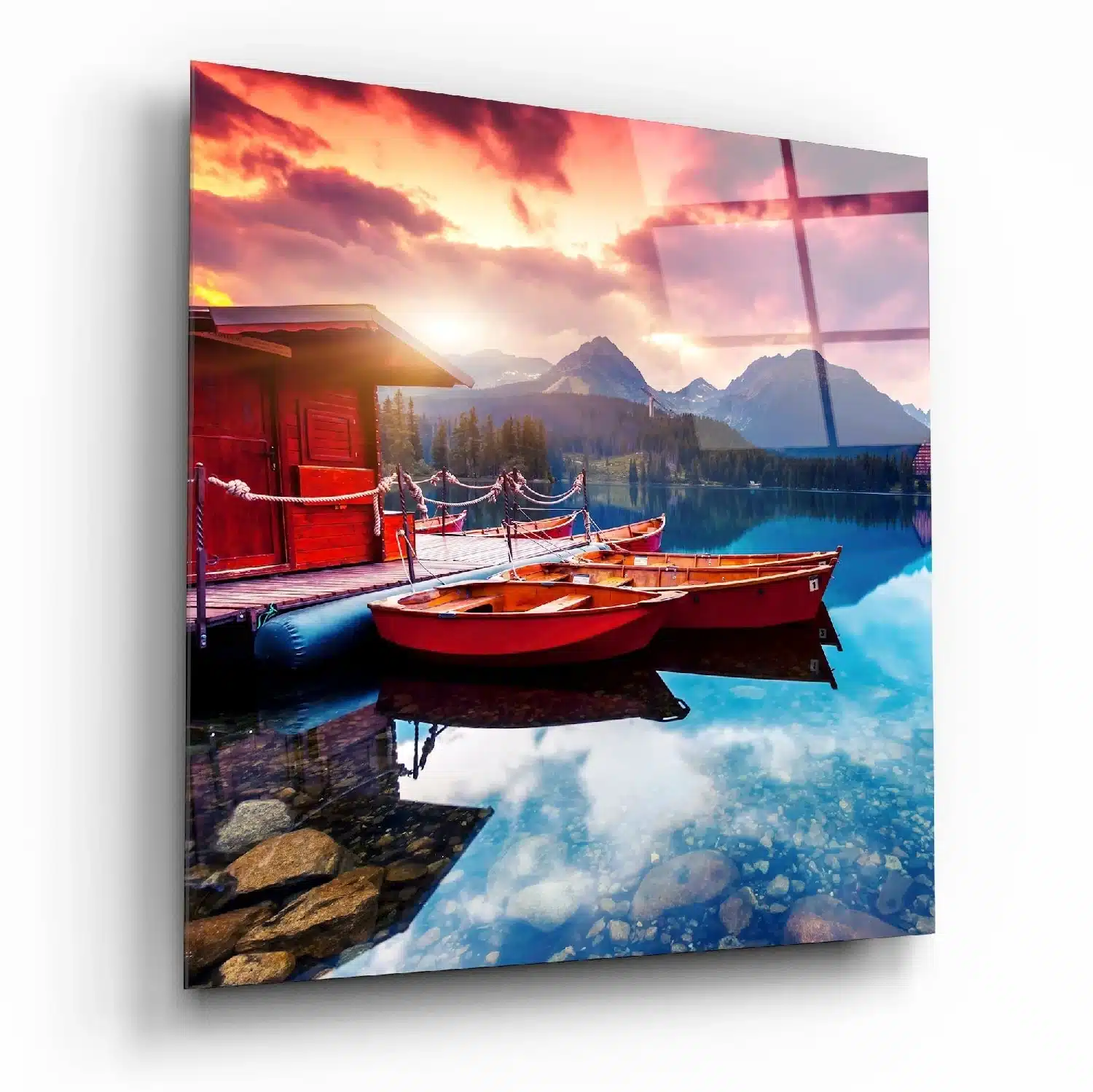 Boten Op Het Meer Glasschilderij