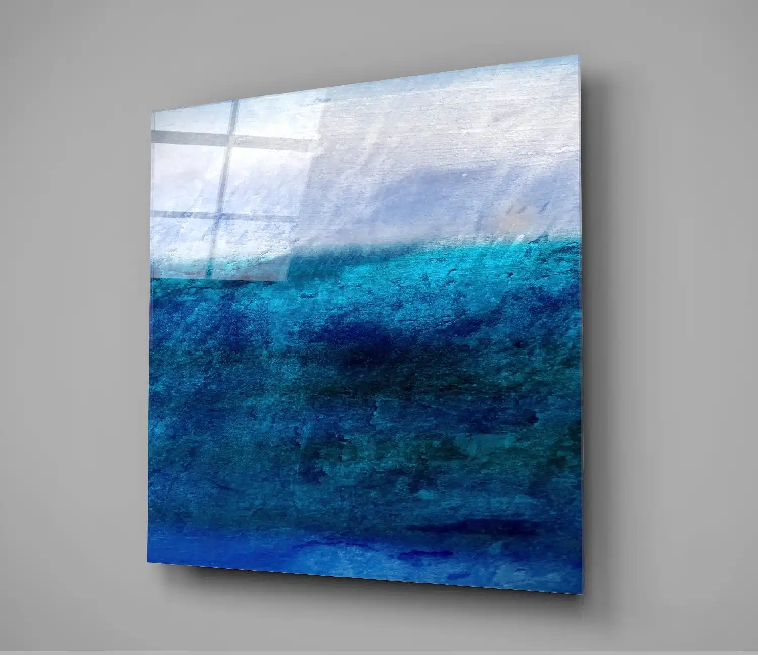 Blauwtinten Abstract Glasschilderij - Afbeelding 3