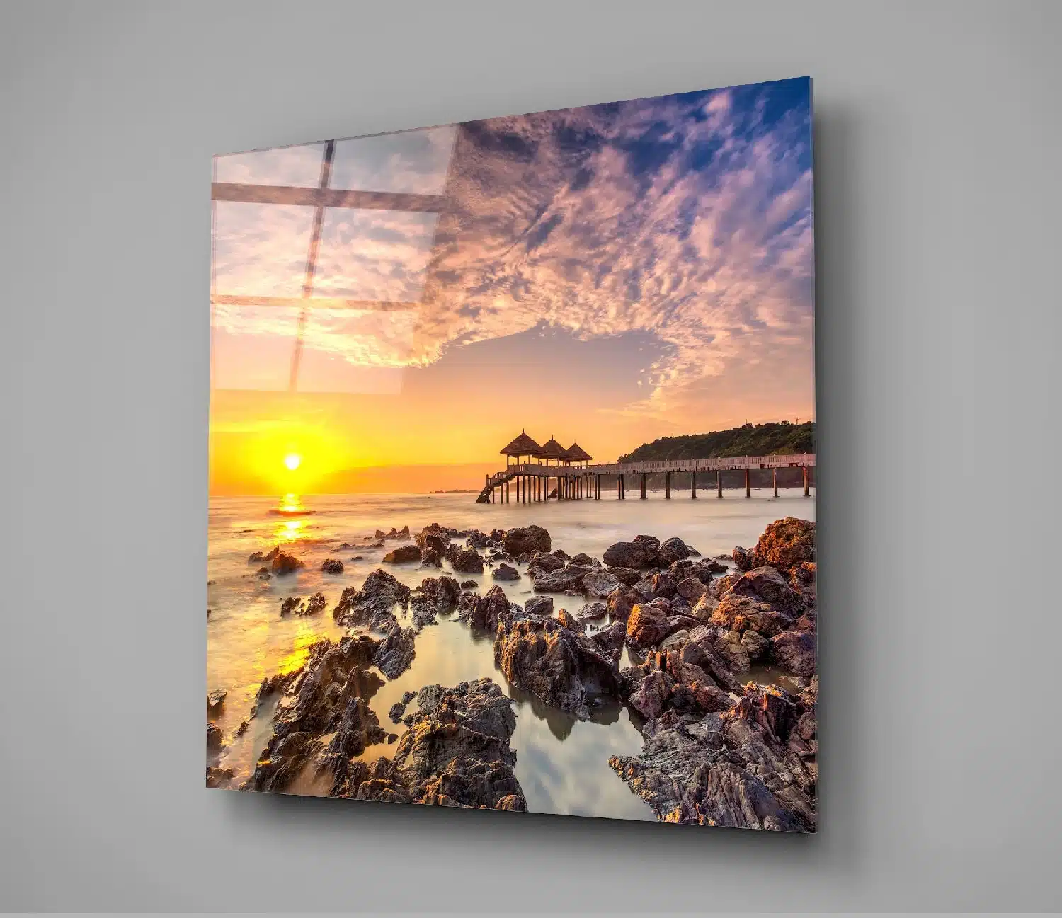 Zonsopkomst en de Zee Glasschilderij - Afbeelding 3