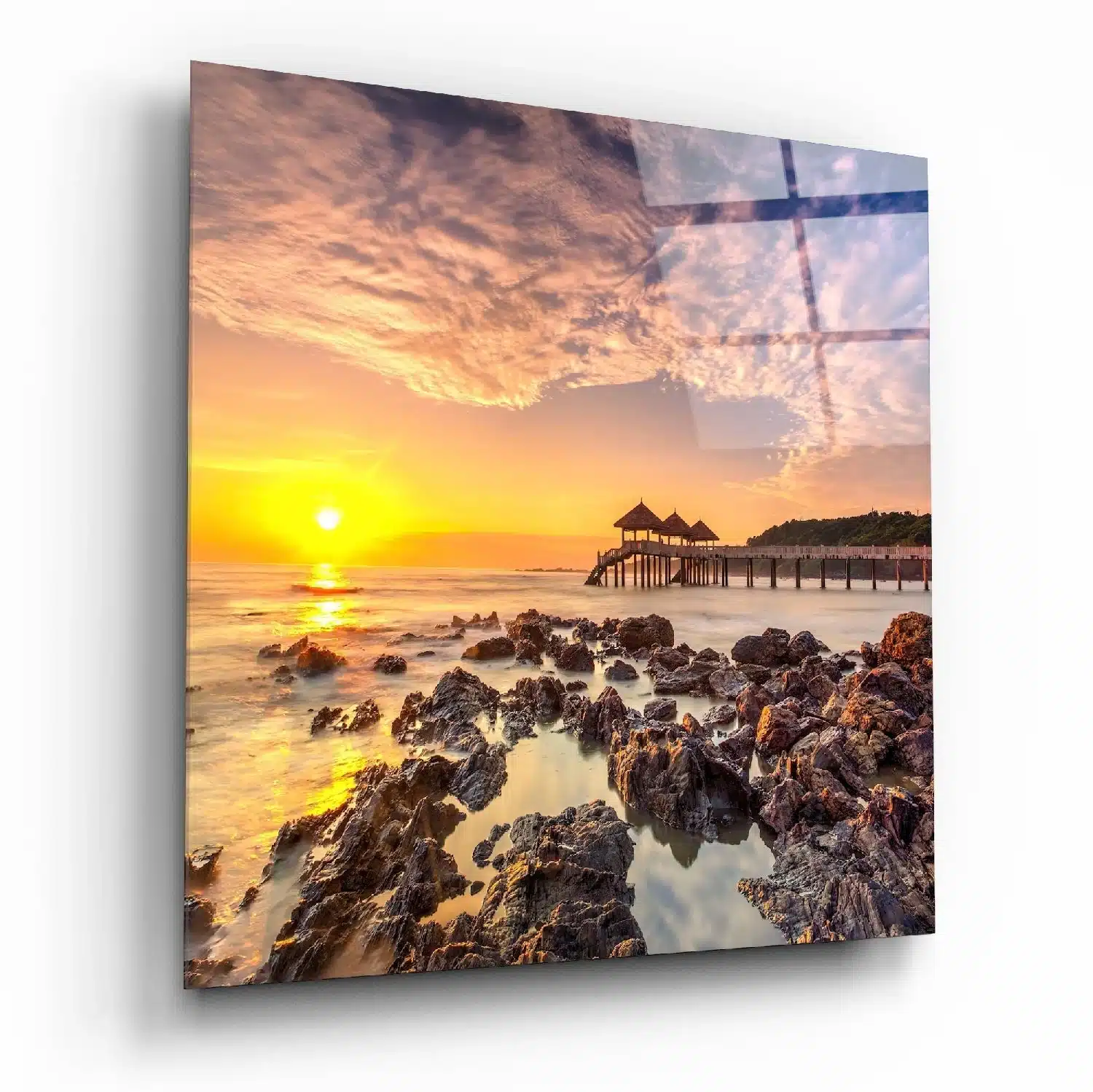 Zonsopkomst en de Zee Glasschilderij