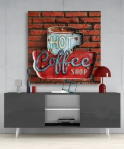 Hot Coffee Shop Glasschilderij