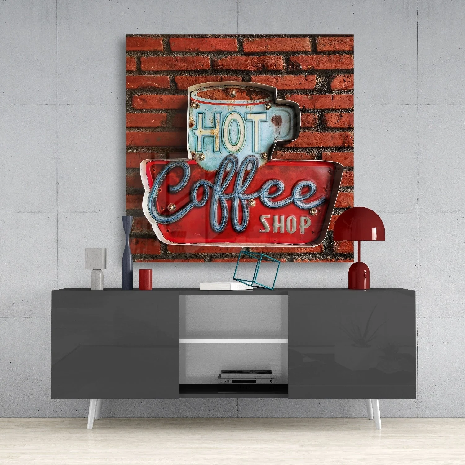 Hot Coffee Shop Glasschilderij