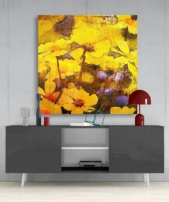 Gele Bloemen Glasschilderij