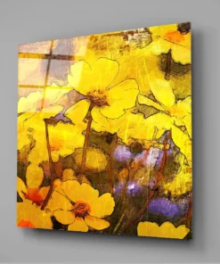 Gele Bloemen Glasschilderij - Afbeelding 3