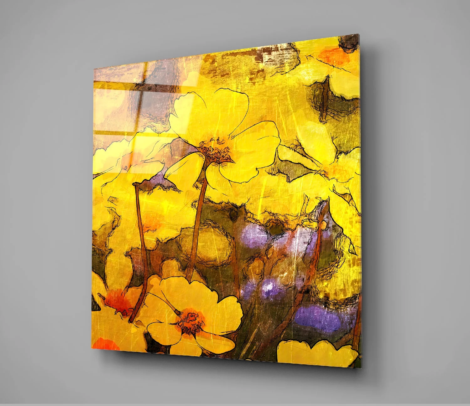 Gele Bloemen Glasschilderij - Afbeelding 3
