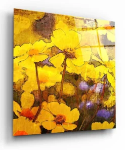 Gele Bloemen Glasschilderij