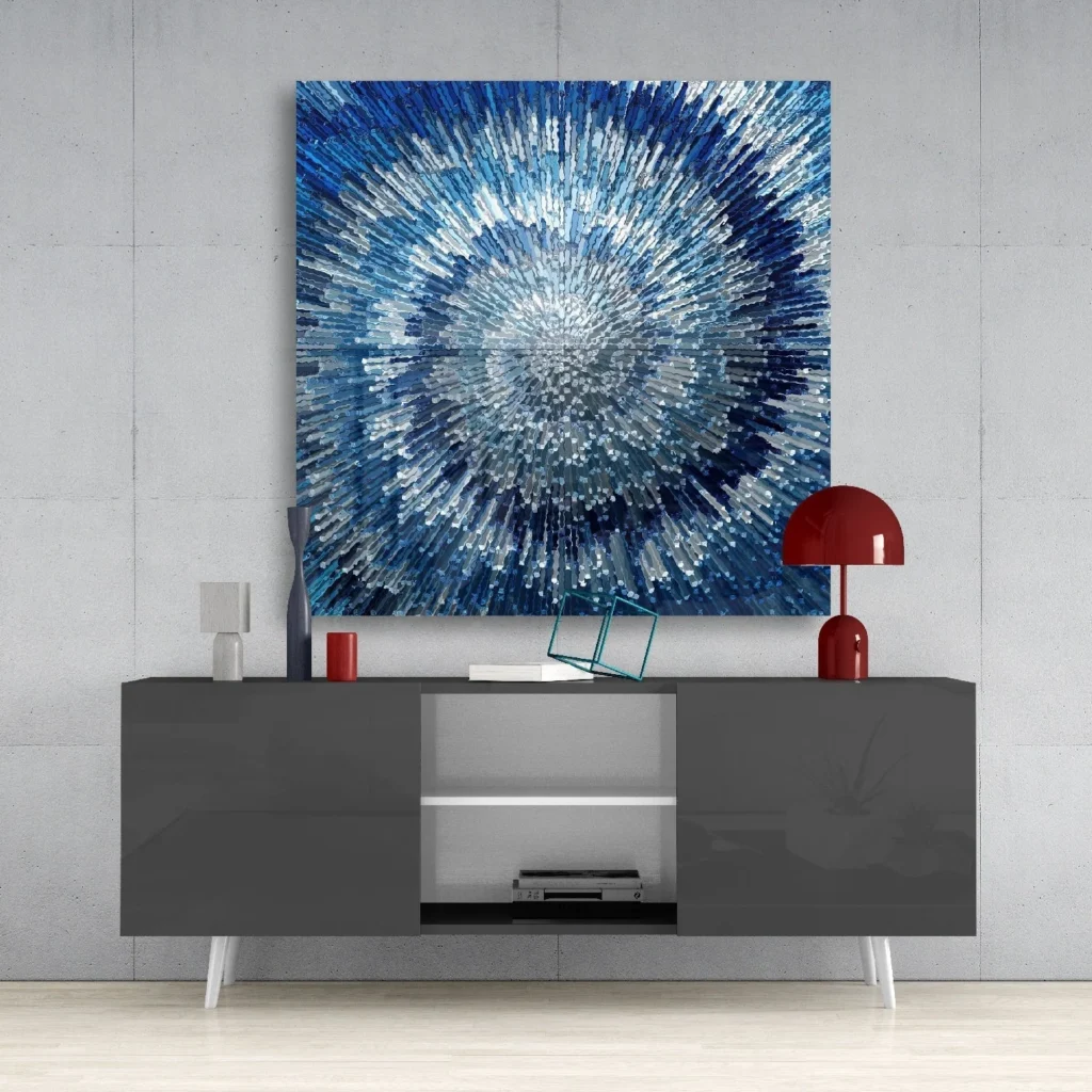 Blauwe Werveling Glasschilderij