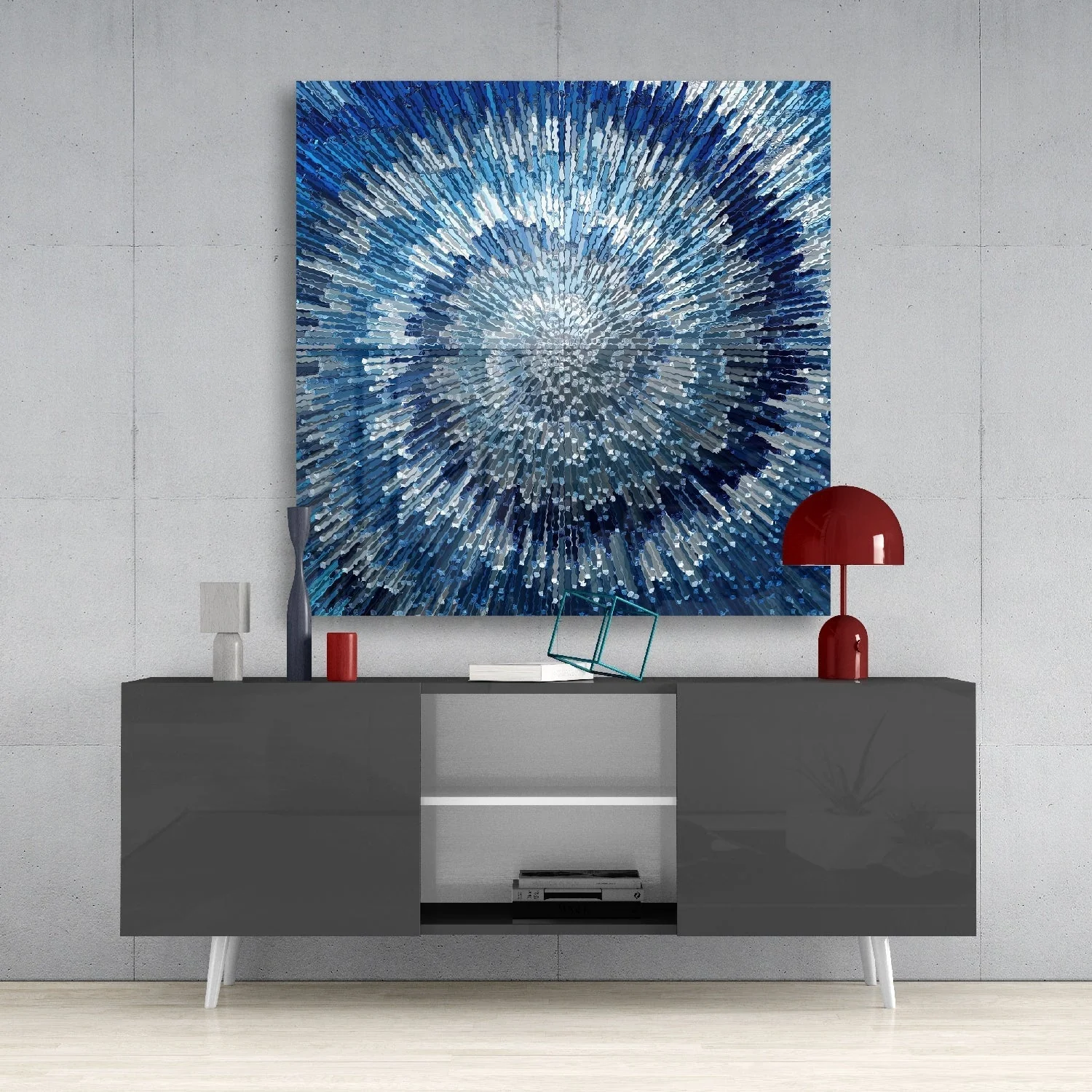 Blauwe Werveling Glasschilderij