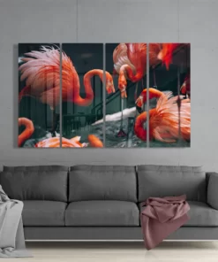 Flamingo's 4-Delig Glasschilderij