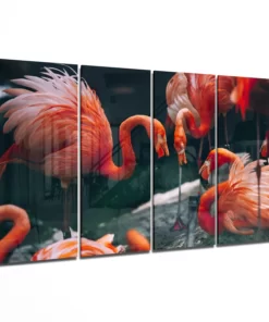 Flamingo's 4-Delig Glasschilderij