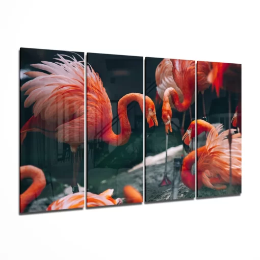 Flamingo's 4-Delig Glasschilderij