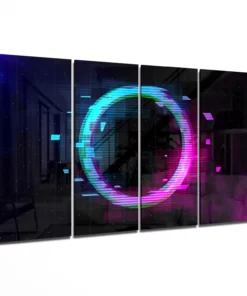 Neonlicht Cirkel 4-Delig Glasschilderij