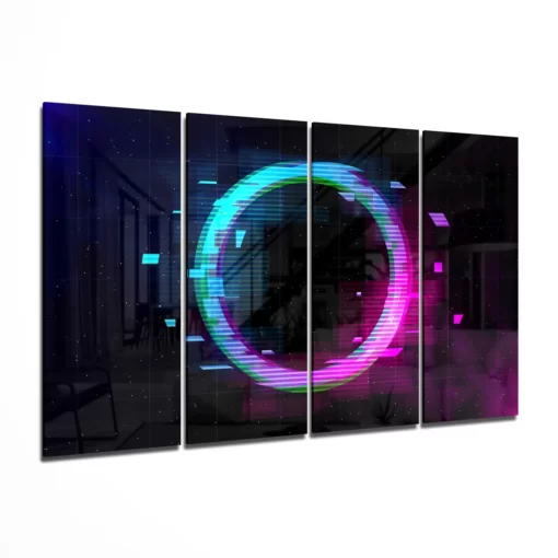 Neonlicht Cirkel 4-Delig Glasschilderij