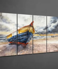 Alternative view of Verlaten Boot 4-Delig Glasschilderij