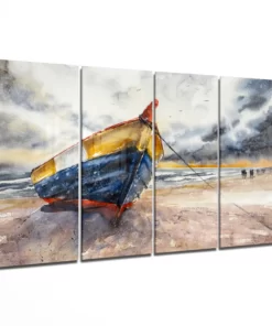 Verlaten Boot 4-Delig Glasschilderij