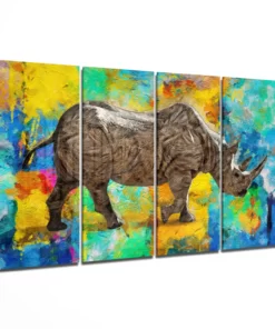 Neushoorn 4-Delig Glasschilderij
