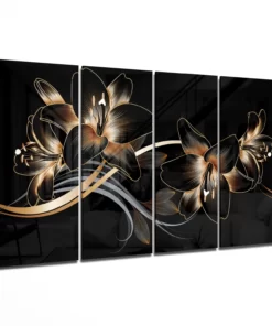Bloem Goud en Zwart Glasschilderij