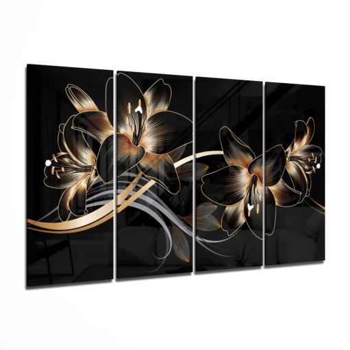Bloem Goud en Zwart Glasschilderij
