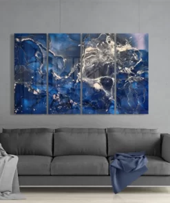 Marineblauw 4-Delig Glasschilderij