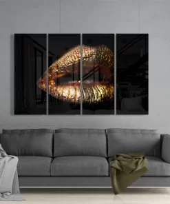 Gouden Lippen Glasschilderij