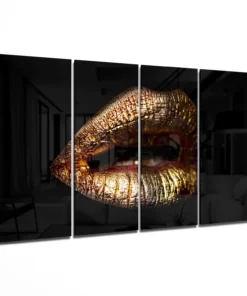 Gouden Lippen Glasschilderij