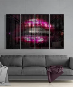 Roze lippen 4-delig Glasschilderij