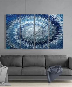 Blauwe Spiraal 4-Delig Glasschilderij