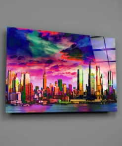Alternative view of Gekleurde stad Glasschilderij