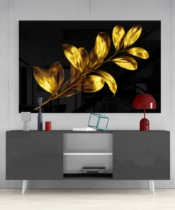 Gouden bladeren Glasschilderij