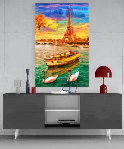 Eiffel en boot Glasschilderij