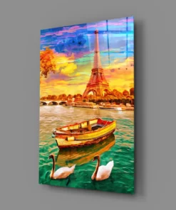 Alternative view of Eiffel en boot Glasschilderij