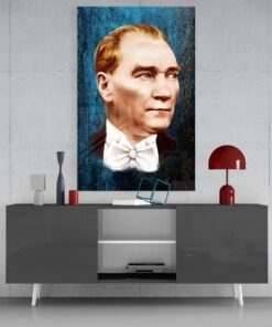 Atatürk portret blauw Glasschilderij