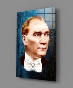 Atatürk portret blauw Glasschilderij