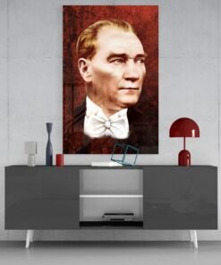 Atatürk portret rood Glasschilderij