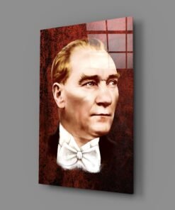 Atatürk portret rood Glasschilderij
