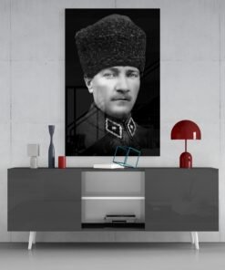 Atatürk zwart grijs Glasschilderij