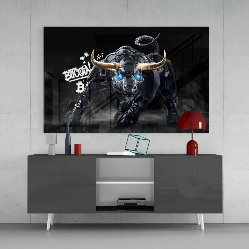 Bitcoin stier Glasschilderij