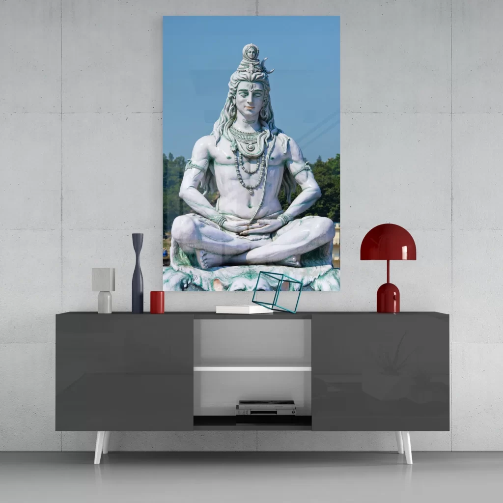 Shiva in meditatie Glasschilderij