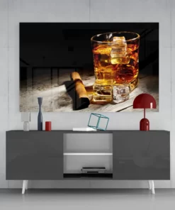 Whisky met ijs Glasschilderij