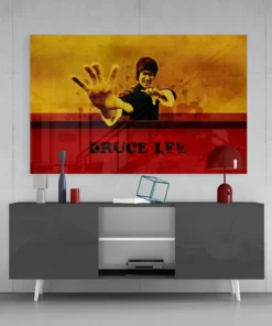 Bruce Lee rood geel Glasschilderij