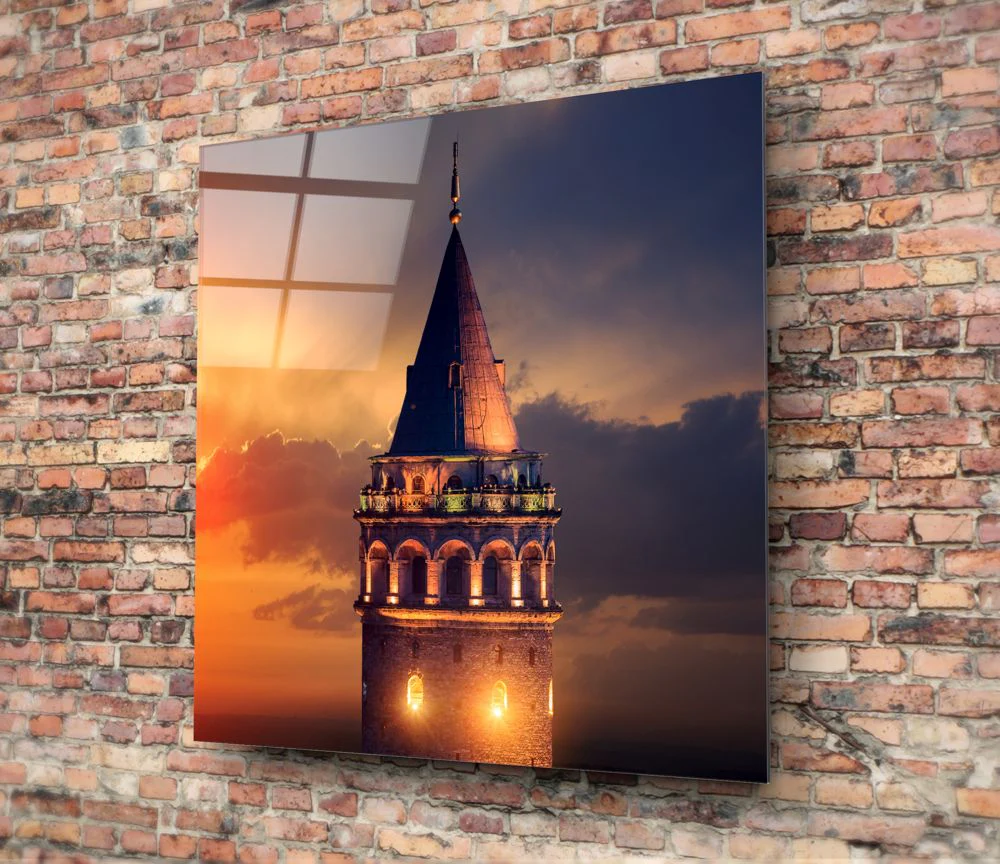 Galata-toren vierkant Glasschilderij - Afbeelding 3
