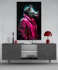 Neushoorn stijl roze Glasschilderij